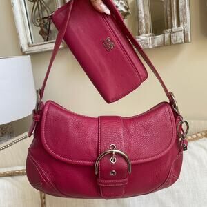 Rare Coach Soho Buckle Flap 4294 Raspberry Pink Leather Bag Wallet Charm Set Y2K